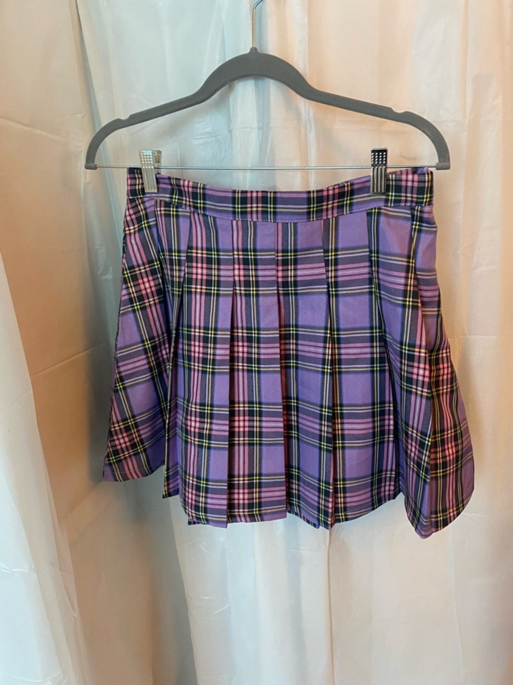 SHEIN Purple Plaid Pleated Skirt with Pink & Black Accents